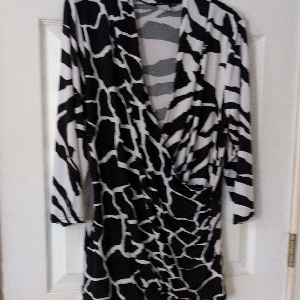 Black and White Animal Print Wrap Dress